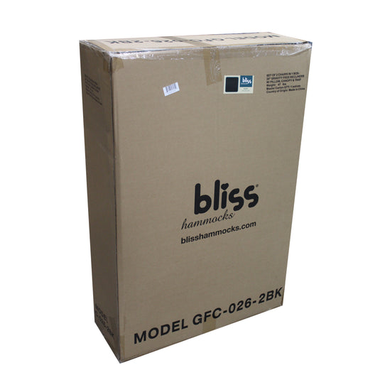 Bliss 2 Chairs In 1 Box 26in Gravity Free Recliners W/pillow, Canopy & Tray, Black