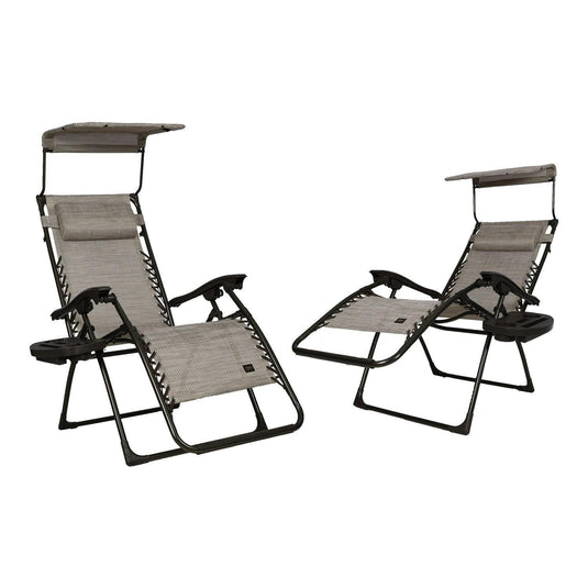 Bliss 2 Chairs In 1 Box 26in Gravity Free Recliners W/pillow, Canopy & Tray, Sand