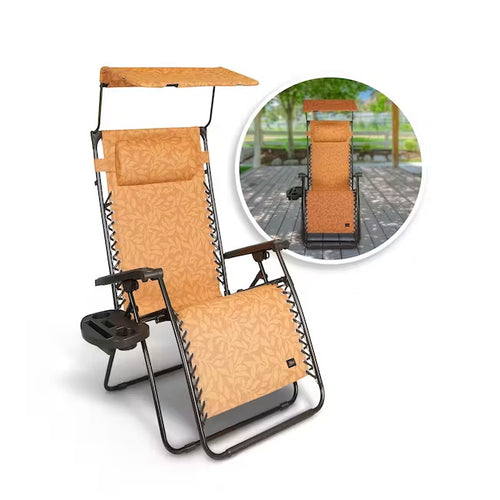 Bliss 26in Gravity Free Recliner w/pillow, Canopy, Side Tray - Amber Leaf,bronze Frame