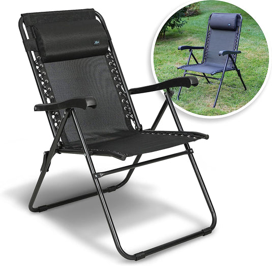 Bliss Reclinable Sling Patio Chair W/ Pillow - Black - Black Frame