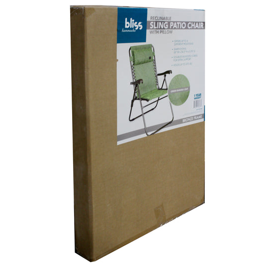 Bliss Reclinable Sling Patio Chair W/ Pillow - Green Banana Leaf - Bronze Frame