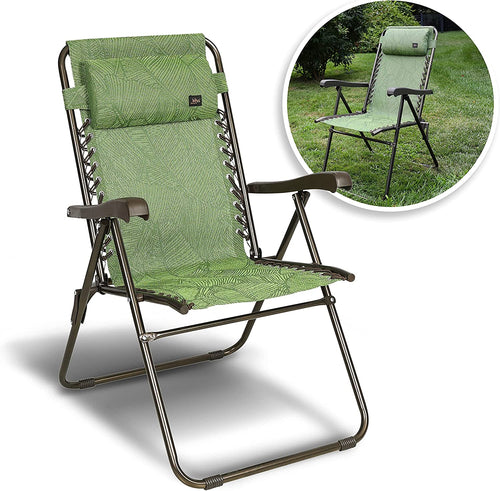 Bliss Reclinable Sling Patio Chair W/ Pillow - Green Banana Leaf - Bronze Frame