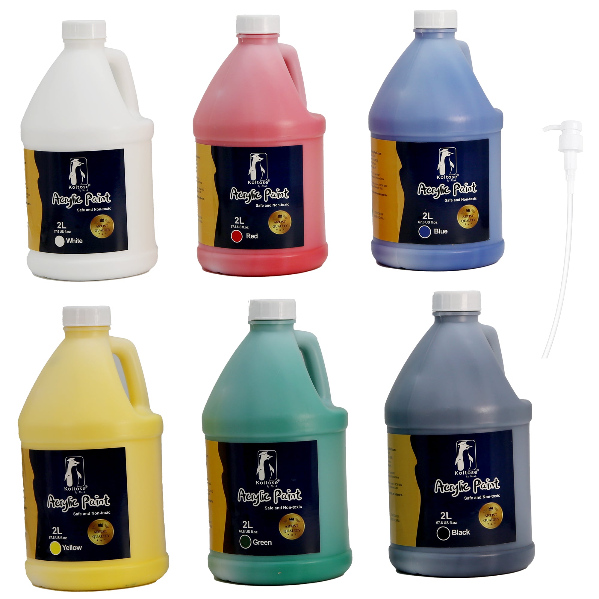 6 Acrylic Paint Bottles - 2 Liter - Primary - White, Blue, Yellow, Gre ...