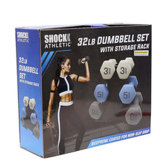 Shock Athletic 32 lb Dumbbell Set ( Includes: 2- 3 lb Weights, 2 - 5 lb Weights, 2 - 8 lb Weights , 1 - Dumbbell Tree )