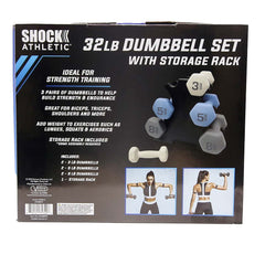 Shock Athletic 32 lb Dumbbell Set ( Includes: 2- 3 lb Weights, 2 - 5 lb Weights, 2 - 8 lb Weights , 1 - Dumbbell Tree )