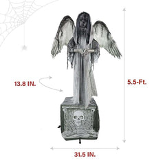 HAUNTED HILL FARM - 5.5-FT. ANIMATRONIC HAUNTED ANGEL STATUE