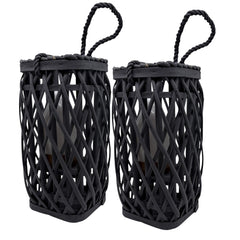Barbara King S/2 12 SQ Wicker Lantern w/ Tiki Flame