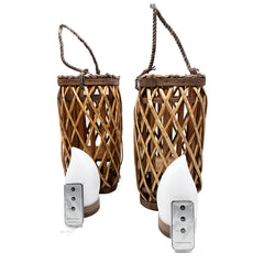 Barbara King S/2 12 SQ Wicker Lantern w/ Tiki Flame