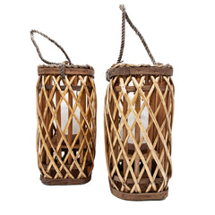 Barbara King S/2 12 SQ Wicker Lantern w/ Tiki Flame