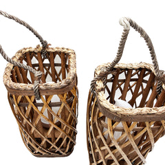 Barbara King S/2 12 SQ Wicker Lantern w/ Tiki Flame