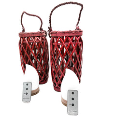 Barbara King S/2 12" SQ Wicker Lantern w/ Tiki Flame