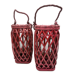 Barbara King S/2 12" SQ Wicker Lantern w/ Tiki Flame