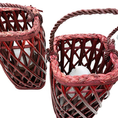 Barbara King S/2 12" SQ Wicker Lantern w/ Tiki Flame