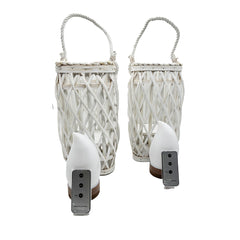 Barbara King S/2 12 SQ Wicker Lantern w/ Tiki Flame