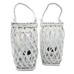 Barbara King S/2 12 SQ Wicker Lantern w/ Tiki Flame