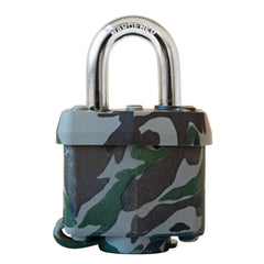 MASTERLOCK 1 9/16 Wide Covered Laminated Steel Pin Tumbler Padlock; Camouflage