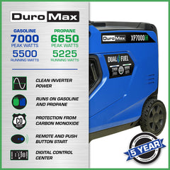 DuroMax 7000 Watt Dual Fuel Portable Digital Inverter Generator - Grade B Refurbished