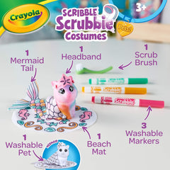 Crayola Pets Mermaid Scribble Scribble Costumes Including - Washable Pet 3 Washable Markers Scrub Brush - 1 Headband , 1 Mermaid Tail , 1 Beach Mat