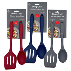 SharpChef Soft Grip Silicone Turner & Spoon Set - (8)Red, (8Navy, (8)Grey