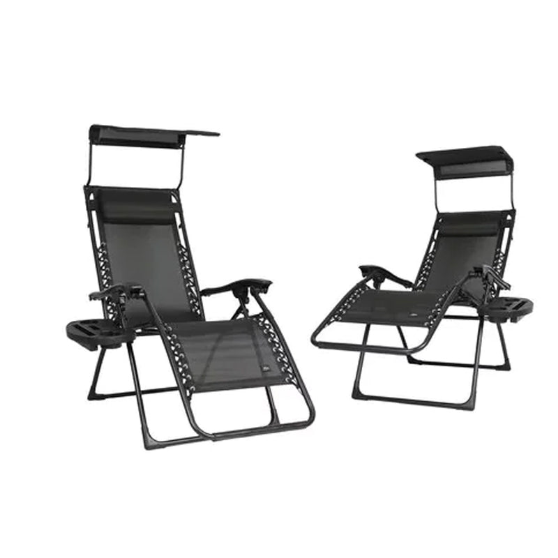 Load image into Gallery viewer, Bliss 2 Chairs In 1 Box 26in Gravity Free Recliners W/pillow, Canopy &amp; Tray, Black
