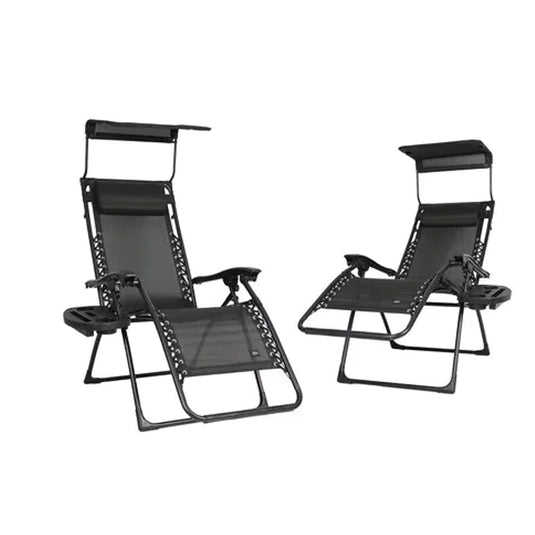 Bliss 2 Chairs In 1 Box 26in Gravity Free Recliners W/pillow, Canopy & Tray, Black