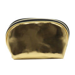 GOLD PU SMALL DOME COSMETIC BAG WITH WOMAN AND WORD GRAPHIC