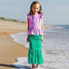 Butterfly Craze Girls Mermaid Costume | Purple & Green – Medium, Ages 3–4