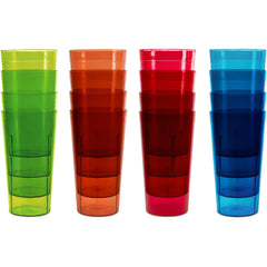 Plastic Cup Tumblers Drinkware Glasses - Break Resistant 20 oz. Kitchen Restaurant HIGH QUALITY set of 16 in 4 Assorted Colors - Best Gift Idea By Kryllic