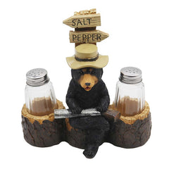 Woodland Creek Bear With Hat Salt & Pepper Set