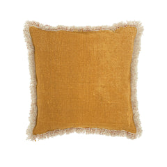 Nourison Lifestyle Pillows AS301-MUSTA-18X18IN 100% textured cotton shall with fringes and poly fill.