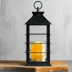 BLACK LANTERN ~ Dimensions: 5.5 x 13.5 LED lights, 2x AA Batteries (not included) 5 hour timer