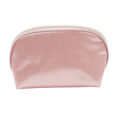 PINK SATIN SMALL DOME COSMETIC BAG WITH WOMEN AND FLORAL GRAPHIC