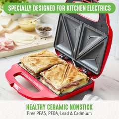 Greenlife Pro Ceramic Nonstick Electric Panini Press Grill and Sandwich Maker  - Red