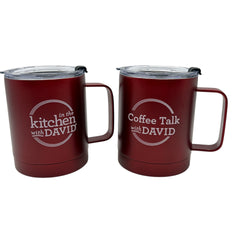 In the Kitchen with David Set of (2) 14-oz Travel Mugs & Red Mugs