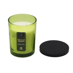 15 OZ Brad jar Cedar Wood Bergamot -2 Wick, Colored Glass, Metallic Bop Label