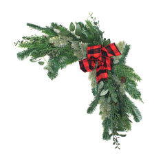 24 Christmas Corner Swag with Mixed Pine, Leaves, Cones and Bow- Set of 2- Pack 1