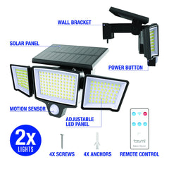 OUTDOOR SOLAR FLOOD LIGHTS 2PK BLACK