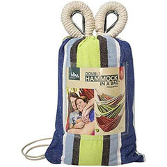 Double Hammock in a Bag w/ Rope loops & Hanging Hardware | 60-in. Wide | 265 Lb. Capacity (blue honu stripe)
