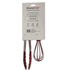 SharpChef Soft Grip Silicone Whisk & 9" Food Tong Set - (8)Red, (8)Navy, (8)Grey