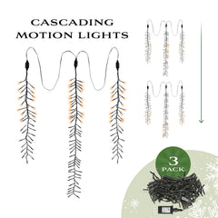 3-PACK Meteor Shower- 2.0'/ 3.0'/ 2.0' Lighted Length- 32/64/32 Warm White LED Lights with Drops- 8-Channel 1-Function- Power Supply Included