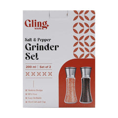 GLING Salt and Pepper Grinder Set (200 ml) - Refillable Sea Salt & Peppercorn Stainless Steel Shakers - Salt and Pepper Mill - 7.5 Inch