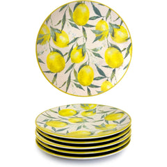Relief - ⌀32cm/12.59in - Large Serving Round Plate - LEMONS - RELIEF Lemon Cote Stoneware Dishwasher & Microwave safe 6pc/set