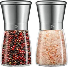 GLING Salt and Pepper Grinder Set (170 ml) - Refillable Sea Salt & Peppercorn Stainless Steel Shakers - Salt and Pepper Mill - 5.5 Inch