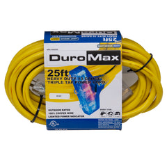 Duromax XPC10025C 25 Foot 10 Gauge Triple Tap Extension Power Cord