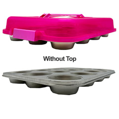 OvenStuff 2 Cup Non Stick Muffin Pan With Pink Carry Lid, Handle