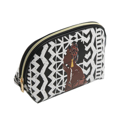 PATTERN PU SMALL DOME COSMETIC BAG WITH WOMAN GRAPHIC