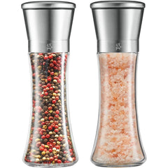 GLING Salt and Pepper Grinder Set (200 ml) - Refillable Sea Salt & Peppercorn Stainless Steel Shakers - Salt and Pepper Mill - 7.5 Inch