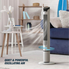 Tzumi 40 Smart Tower Fan, Blade-less Oscillating Standing Floor Fan with Remote, LED Display, and WiFi Function, White