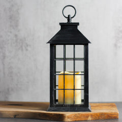 SILVER LANTERN ~ Dimensions: 5.5 x 13.5 LED lights, 2x AA Batteries (not included) 5 hour timer