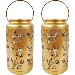 Bliss Med-2pck Decorative Outdoor Slr Lantern-wht Only Led-hummingbird-gold